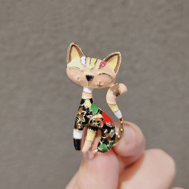 Cute kitten painting oil brooch girl student collar pin buckle clothing school bag pin brooches metal cat animal accessories