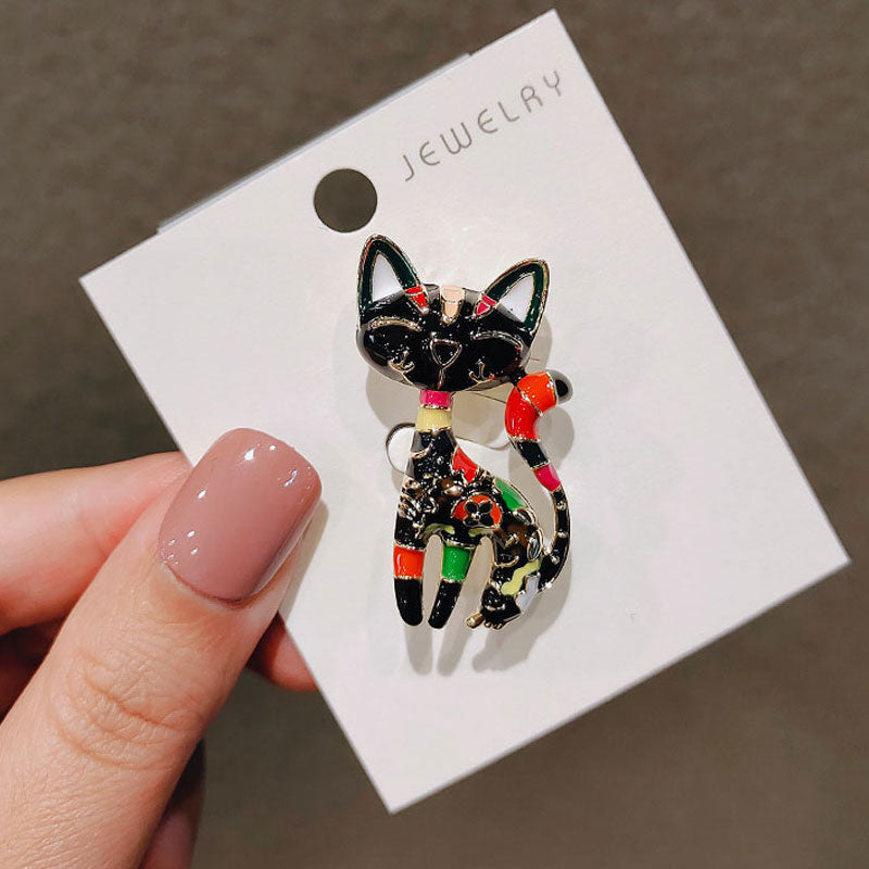 Cute kitten painting oil brooch girl student collar pin buckle clothing school bag pin brooches metal cat animal accessories