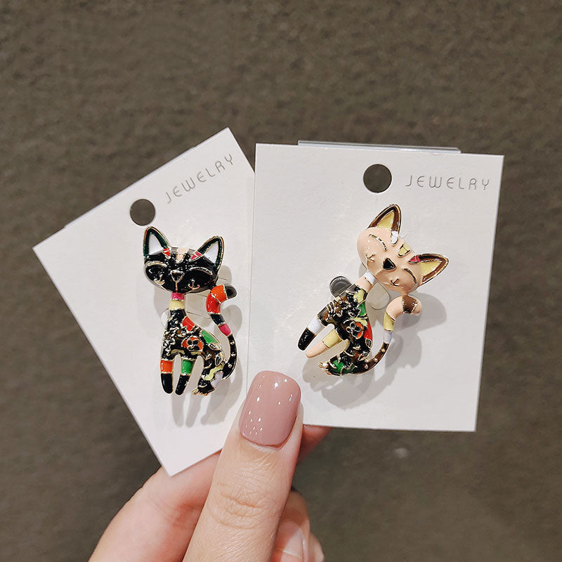 Cute kitten painting oil brooch girl student collar pin buckle clothing school bag pin brooches metal cat animal accessories