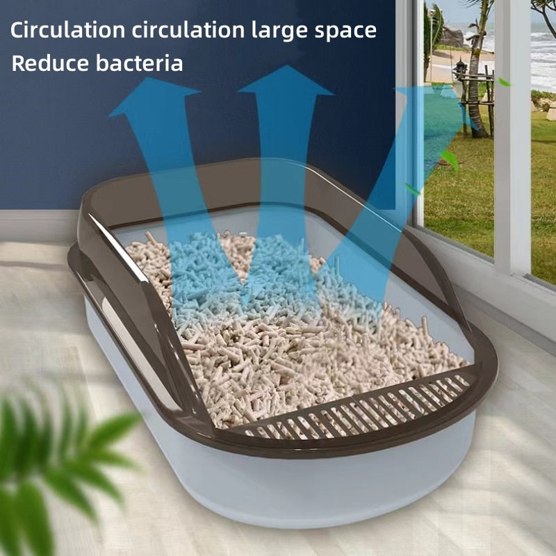 Large Capacity Open Cat Litter Box Plastic Anti-Splash Cats Toilet Pet Sandbox Kitten Tray Bedpan Cleaning Bath Basin Supplies