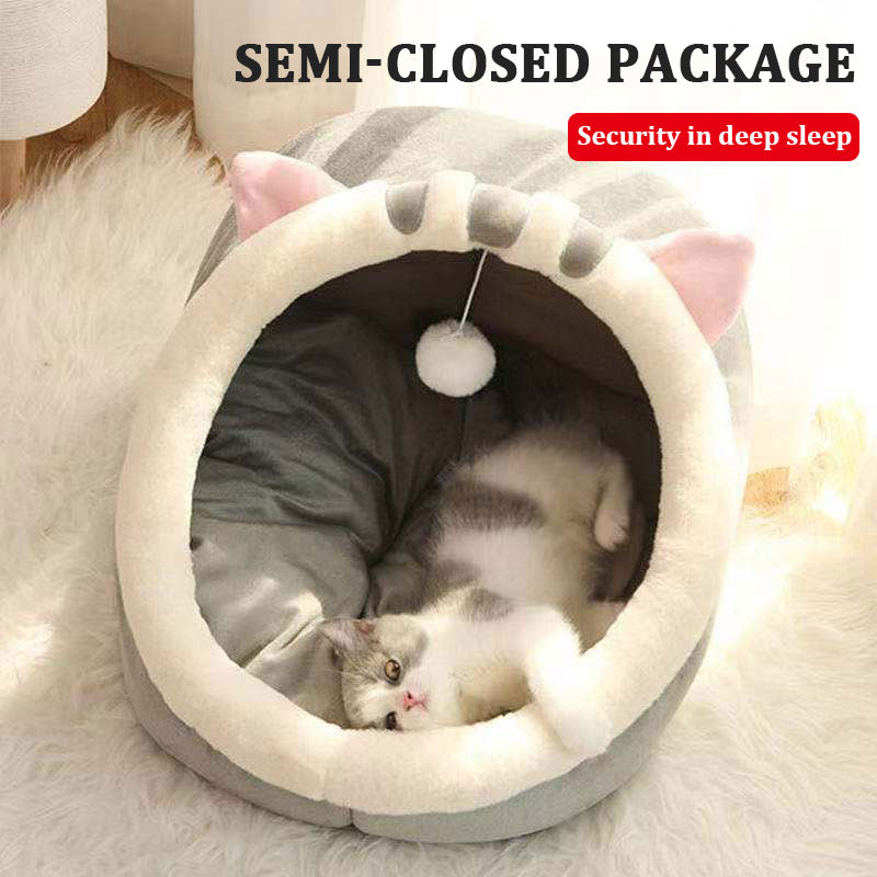 Large Space Pet Bed Pad Toy Hanging Ball Cat Bed Cat House Cat Mat Semi-enclosed Cat Villa Four Seasons Universal Comfort