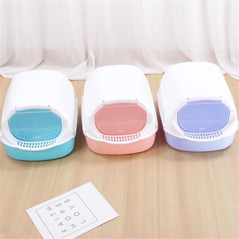 Pet Kitten Anti Splash Toilet Litter Tray Indoor Bedpans Fully Enclosed Plastic Sandbox Pet Litter Box Deodorizer Cat Supplies