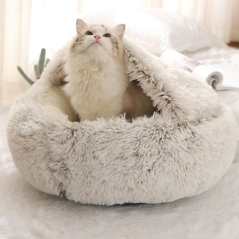 Winter 2 In 1 Cat Bed Round - Warm Pet Bed House Cushion