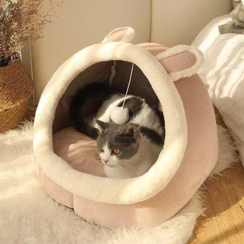 Large Space Pet Bed Pad Toy Hanging Ball Cat Bed Cat House Cat Mat Semi-enclosed Cat Villa Four Seasons Universal Comfort