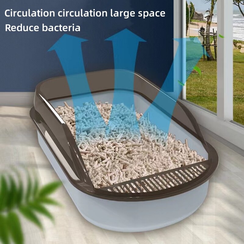 Open Cat Litter Box Large Capacity Plastic Anti-Splash Cats Toilet Pet Sandbox Kitten Tray Bedpan Cleaning Bath Basin Supplies