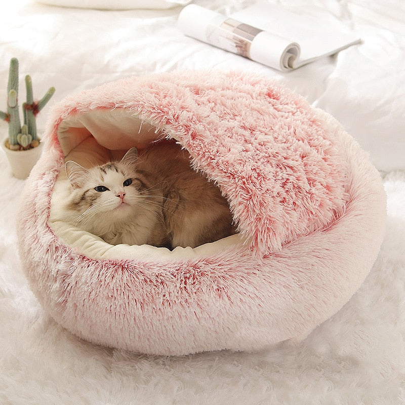 Winter 2 In 1 Cat Bed Round - Warm Pet Bed House Cushion