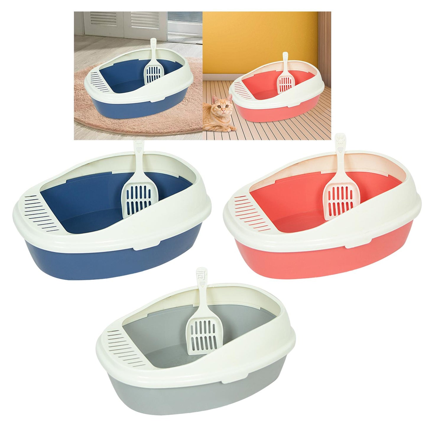 Cat Pet Litter Tray Kitten Litter Pan Splashproof Kitten Potty Toilet Pet Bedpan for Indoor Cats Pets Supplies