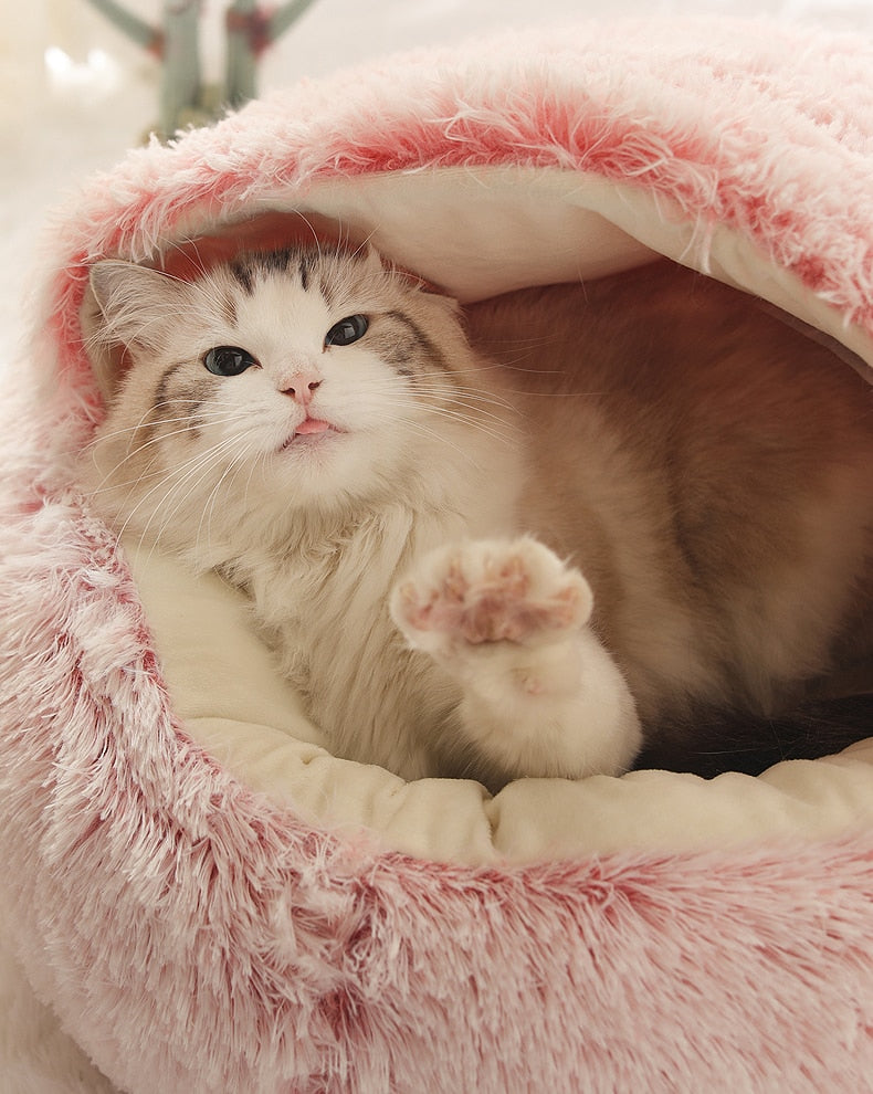 Winter 2 In 1 Cat Bed Round - Warm Pet Bed House Cushion