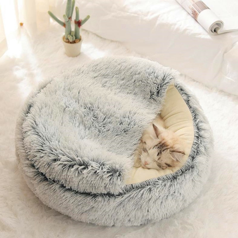 Winter 2 In 1 Cat Bed Round - Warm Pet Bed House Cushion