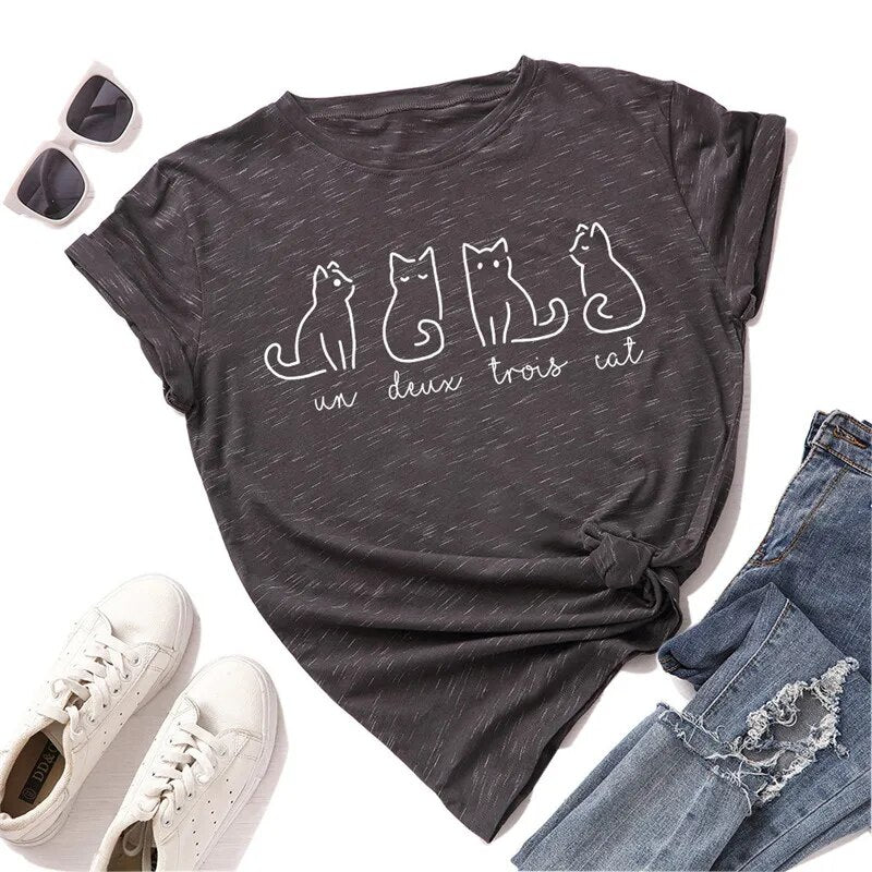 Un, Deux, Trois Cat Women's Cotton T-Shirt ⭐⭐⭐⭐⭐5/5