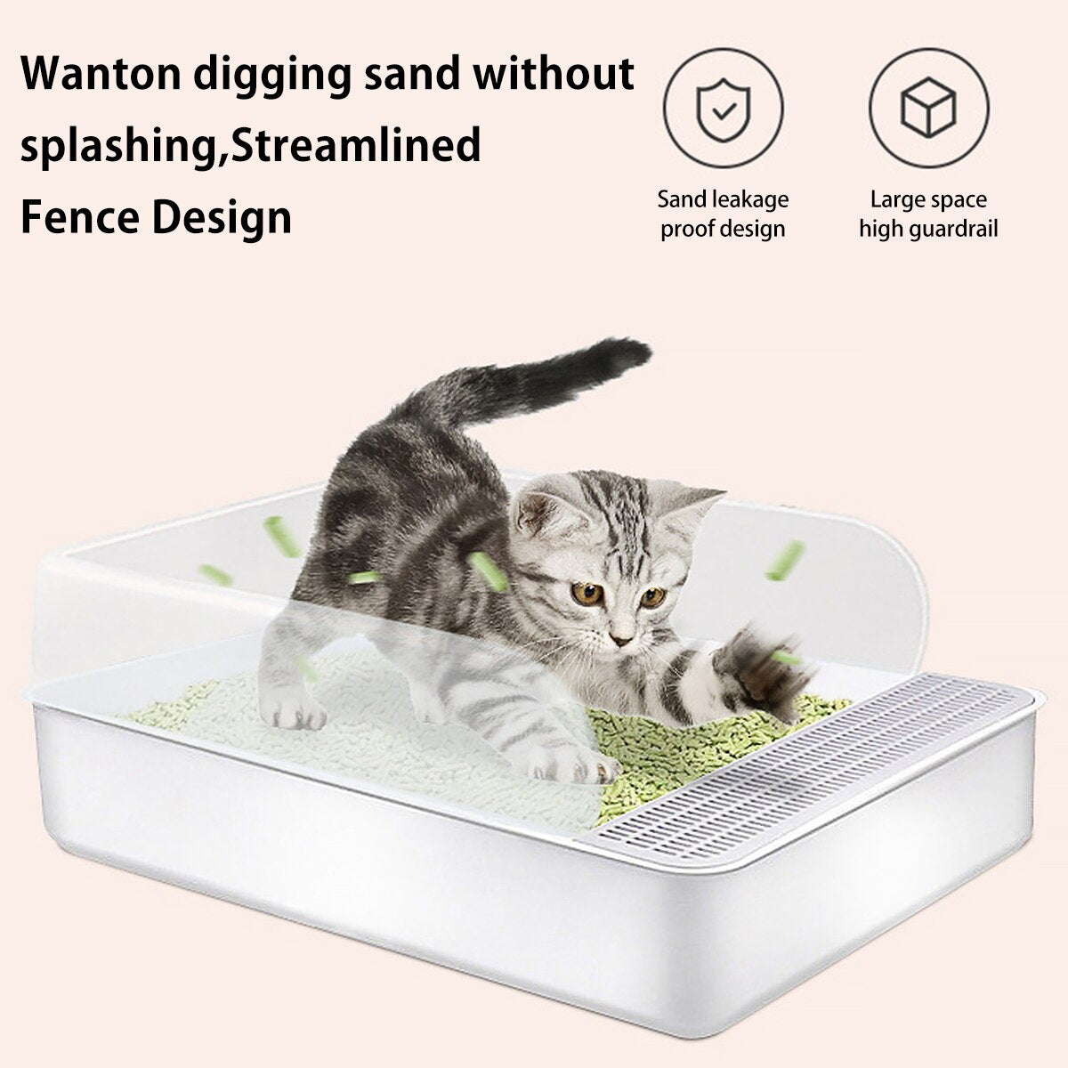 S/L Size PP Resin Semi-Open Cat Litter Tray Box Open Cat Litter Box High Side Anti-Splashing Sifting Litter Box with Scoop