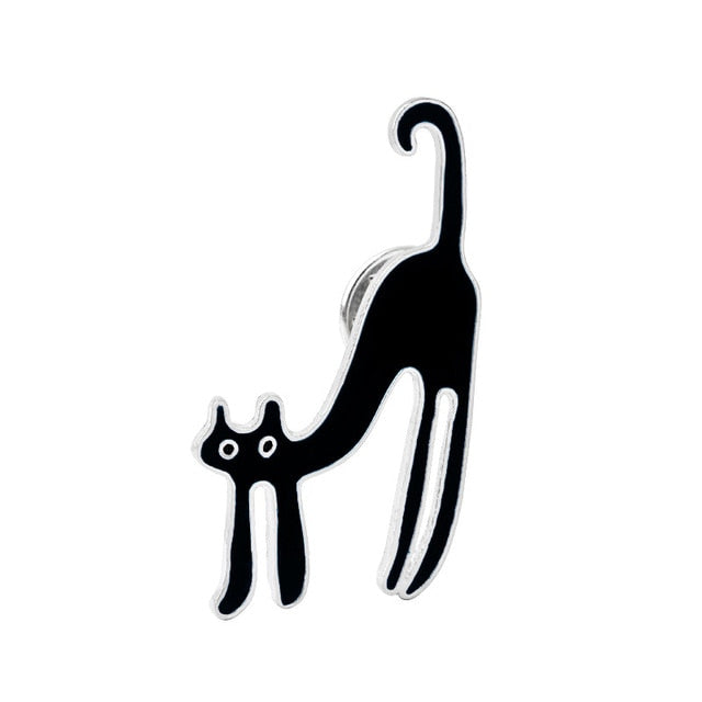 Reliatonny Women Black Long Cat Badge Pins