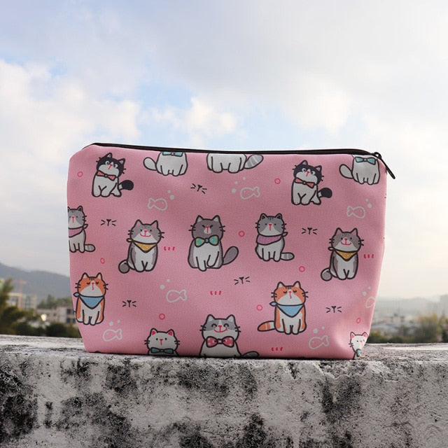 FUDEAM Women Pink with Printed Cat Storage Bag