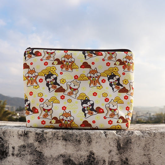 FUDEAM Women Cream with Printed Dog Storage Bag