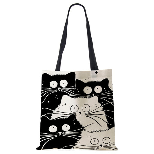 Women Black/White with Printed Cat Shoulder Bag