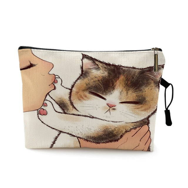 mvensh Women Multicolour with Printed Cats Makeup Bag