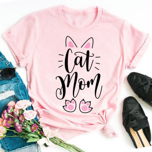 Casual Women Black with Printed Cat T-Shirt