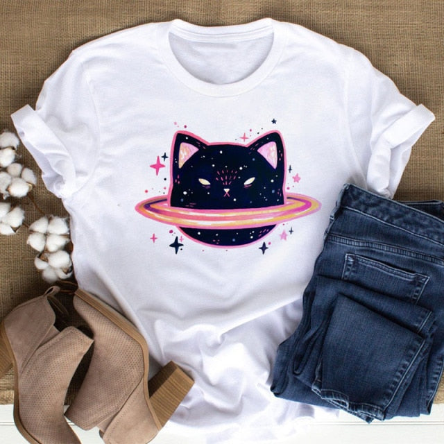 Fashion Women Multicolour with Printed Cats T-Shirt