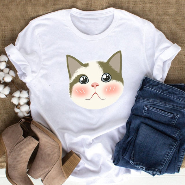 Fashion Women Multicolour with Printed Cats T-Shirt