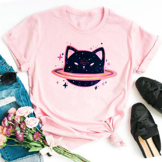 Fashion Women Multicolour with Printed Cats T-Shirt