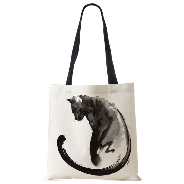 Women Multicolour with Printed Cats Shopping Bag