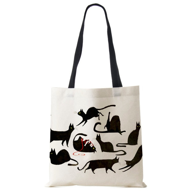 Women Multicolour with Printed Cats Shopping Bag