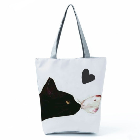 MIYAHOUSE Women White with Printed Cat Handbag