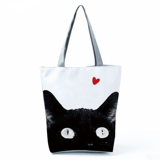 MIYAHOUSE Women White with Printed Cat Handbag