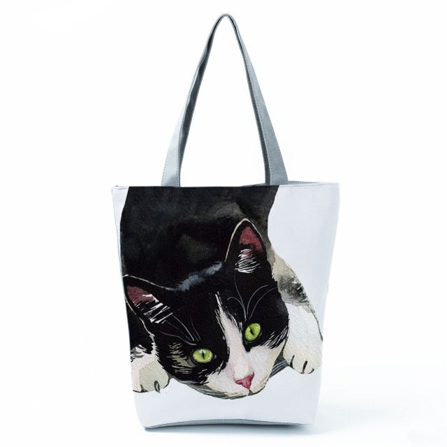 MIYAHOUSE Women White with Printed Cat Handbag