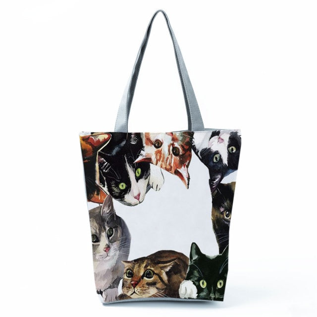 MIYAHOUSE Women White with Printed Cat Handbag