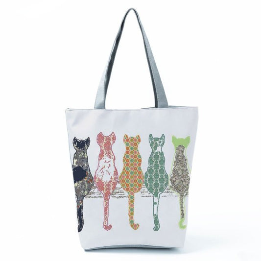 MIYAHOUSE Women White with Printed Cat Handbag