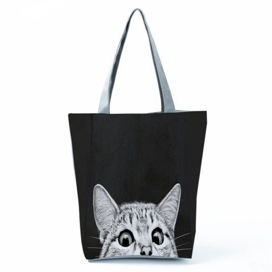 MIYAHOUSE Women Black with Printed Cat Handbag