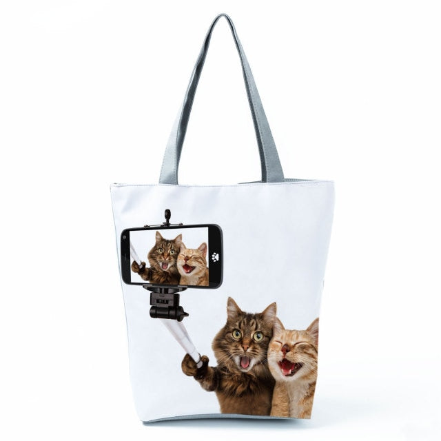 MIYAHOUSE Women White with Printed Cat Handbag