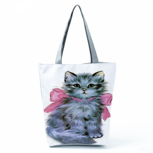 MIYAHOUSE Women White with Printed Cat Handbag