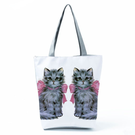 MIYAHOUSE Women White with Printed Cat Handbag