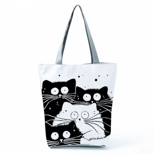 MIYAHOUSE Women White with Printed Cat Handbag