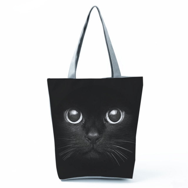 MIYAHOUSE Women Black with Printed Cat Handbag