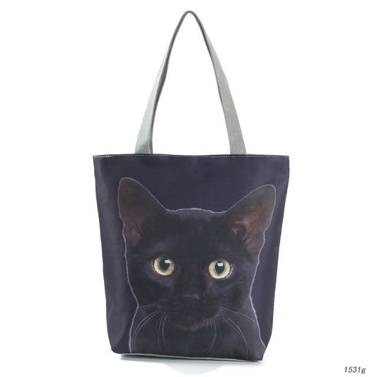 MIYAHOUSE Women Black with Printed Cat Handbag