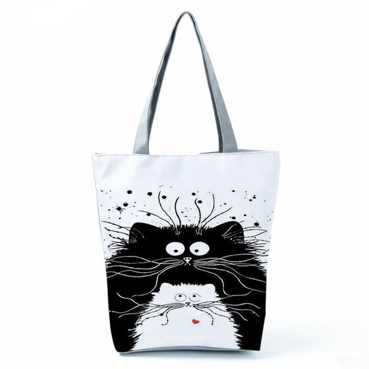 MIYAHOUSE Women White with Printed Cat Handbag