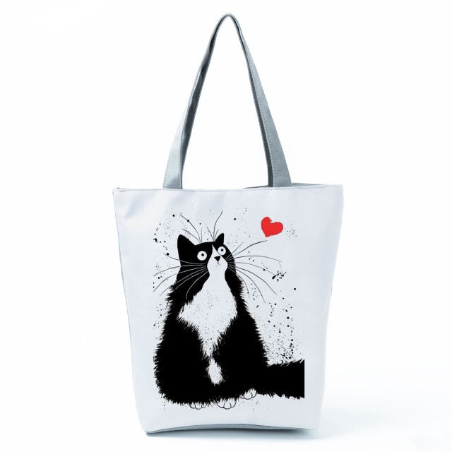 MIYAHOUSE Women White with Printed Cat Handbag