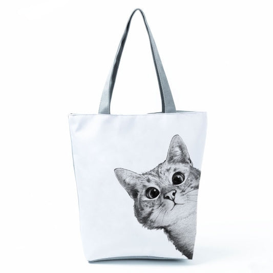 MIYAHOUSE Women White with Printed Cat Handbag