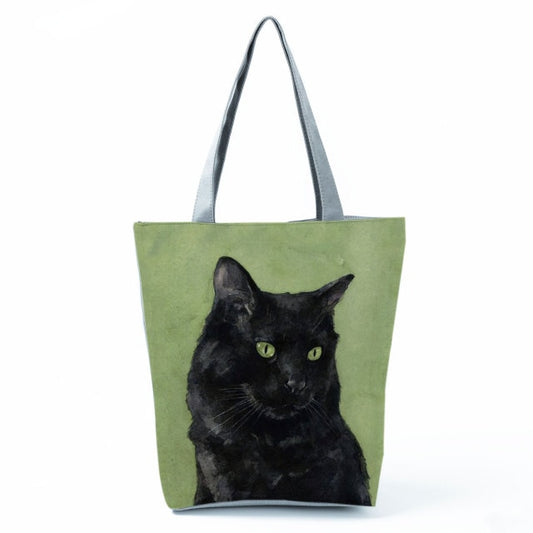 MIYAHOUSE Women Army Green with Printed Cat Handbag