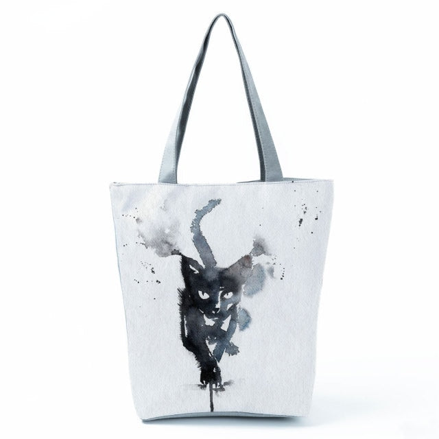 MIYAHOUSE Women White with Printed Cat Handbag
