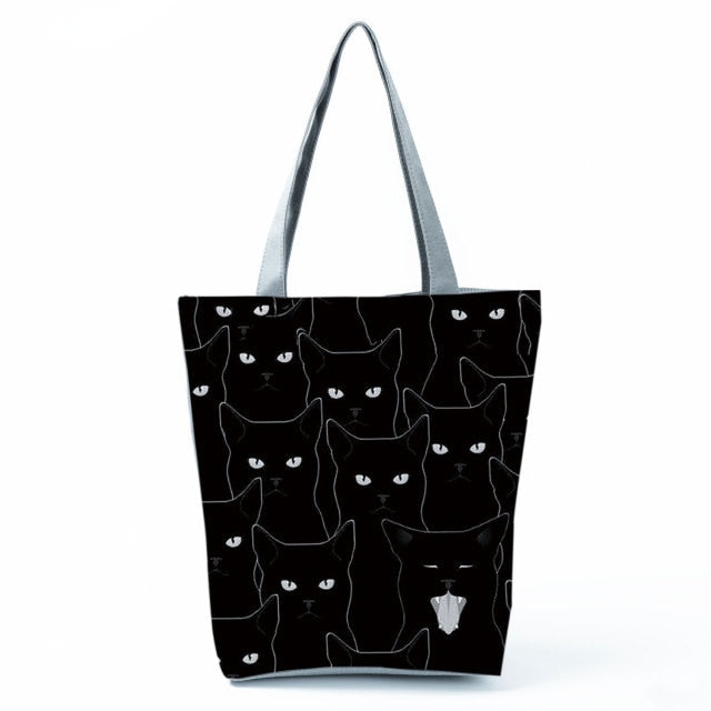 MIYAHOUSE Women Black with Printed Cat Handbag