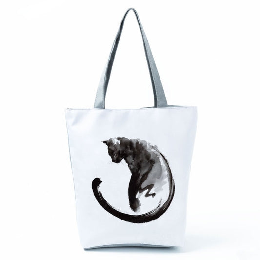 MIYAHOUSE Women White with Printed Cat Handbag