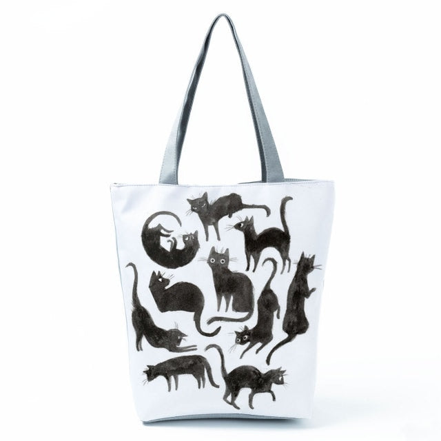MIYAHOUSE Women White with Printed Cat Handbag