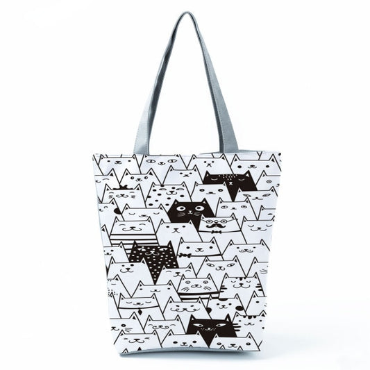 MIYAHOUSE Women White with Printed Cat Handbag