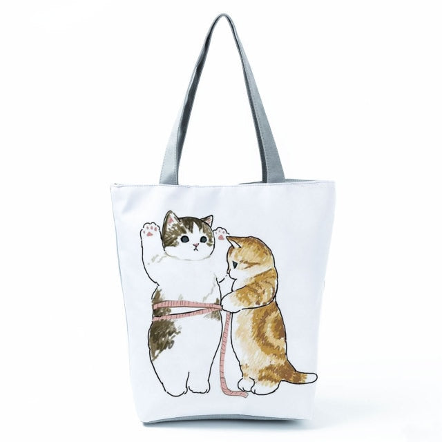 MIYAHOUSE Women White with Printed Cat Handbag