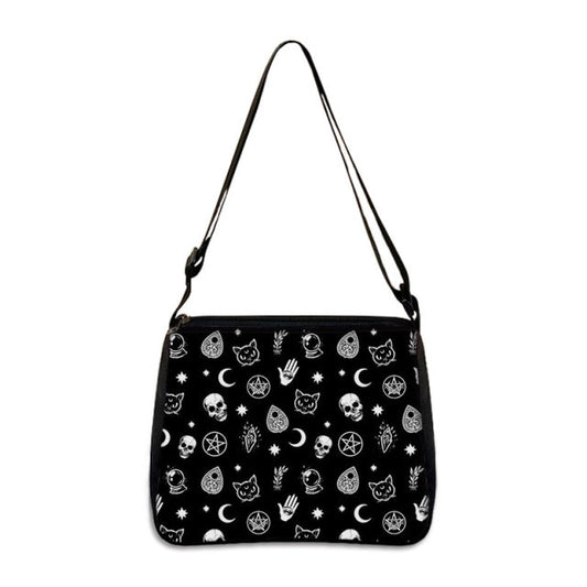 COOLOST Women Black with Printed Cats Witch Shoulder Bag