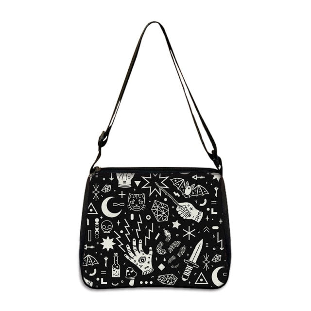 COOLOST Women Black with Printed Cats Witch Shoulder Bag